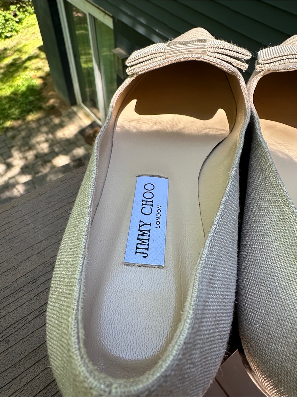 Jimmy Choo Metallic Champagne Pointed Toe Flats with Bow - Picture 4 of 6
